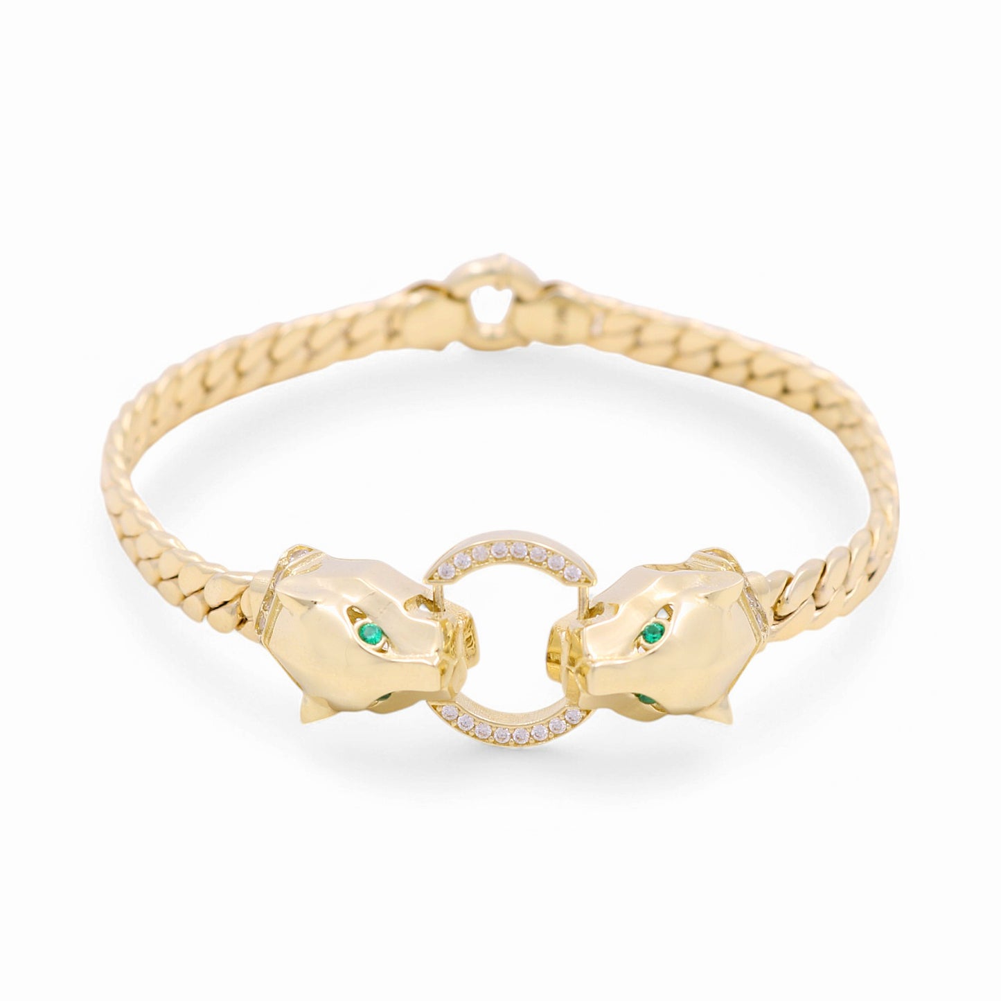 14K Yellow Gold Fashion Cuban Link Women's Bracelet with Panther/ Size: 7" / Weight: 11.5 GR / DPWB4PTCL