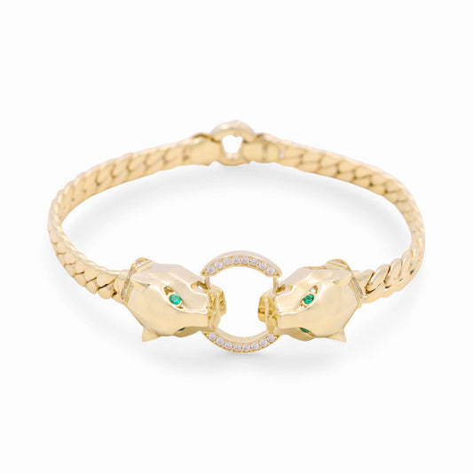 14K Yellow Gold Fashion Cuban Link Women's Bracelet with Panther/ Size: 7" / Weight: 11.5 GR / DPWB4PTCL