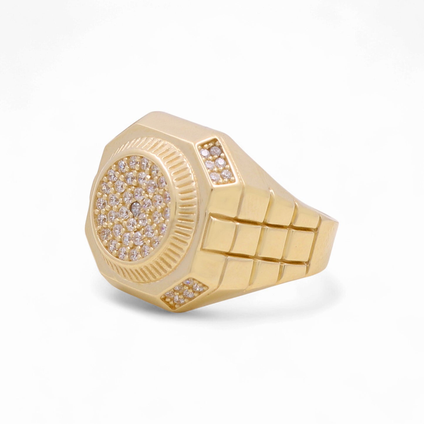14K Yellow Gold Men’s Fashion Ring with Cz / Size: 10 / Weight: 7.7 GR / COMR4FS-73