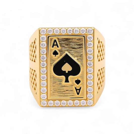 14K Yellow Gold Deck of Cards Ring with Black Enamel / CZ / Size 11 / Weight: 10.1 GR / COMR4DK-3