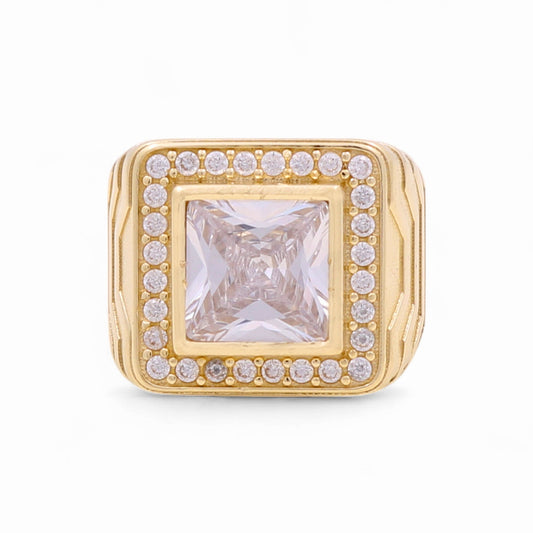 14K Yellow Gold Fashion Square Men's Ring with White Cz / Size 10 / Weight 11.9 GR / BOMR4FS-38