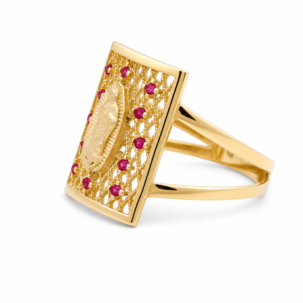 10K  Yellow Gold Women's Ring with Guadalupe Virgin and Cz Stone / Size: 7.5 / Weight: 2.5 GR / CQWR0VG