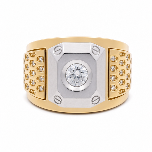 14K Yellow Gold and White Men's Rings with Cz / Size: 10 / Weight: 11.9 GR / 711-00337