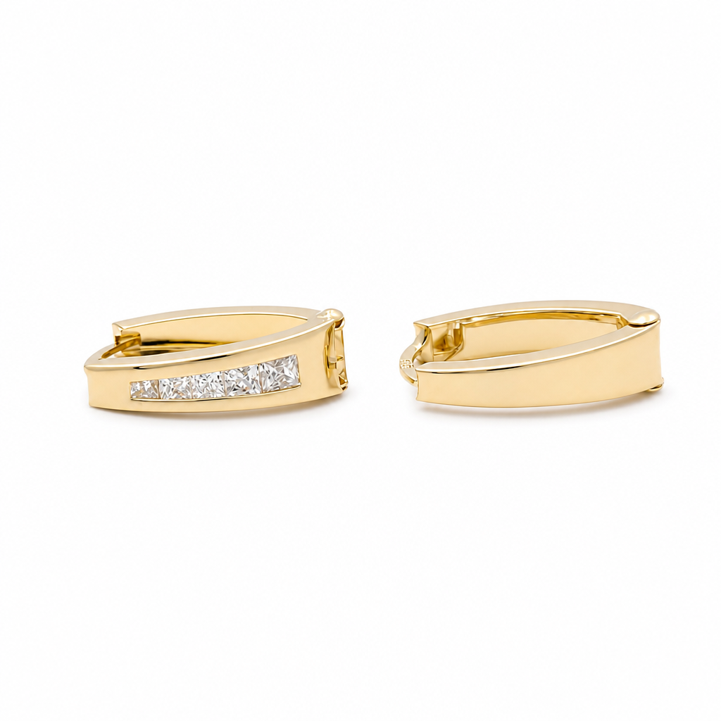 14K Yellow Gold Fashion Hoops Earrings with Cz / Weight: 1.6 GR / BCFEH4FS