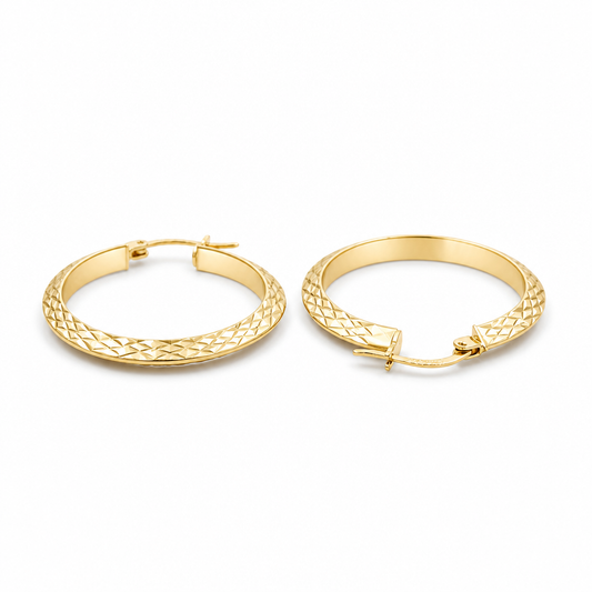 10K Yellow Gold Earring Hoops with Design / Size 3mm x 25mm / Weight 2.2 GR / BAEH0FS3x25
