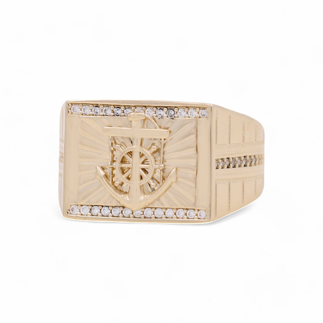 14K Yellow Gold Men’s Anchor Fashion Ring / CZ / Size 11 / Weight: 7.0 GR / COMR4FS-37