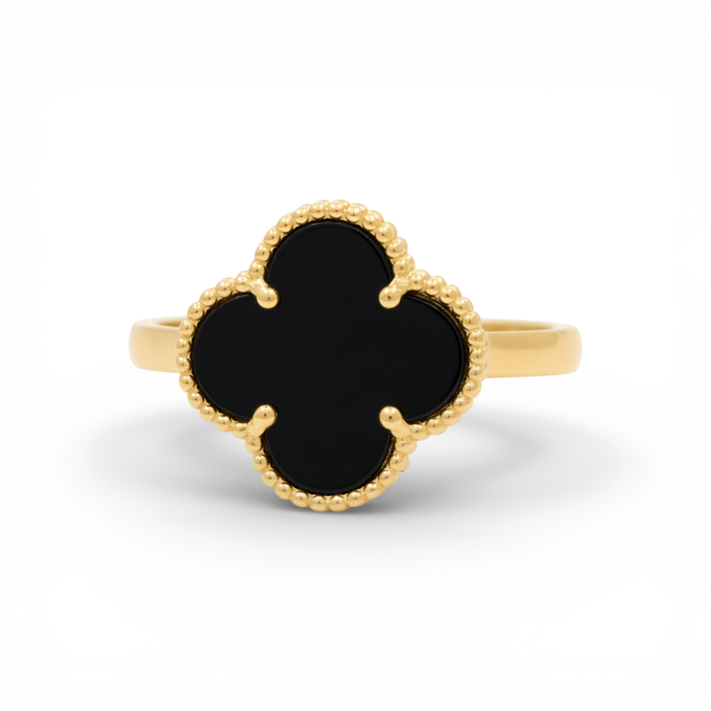 14K Yellow Gold Small Black Clover Women's Ring / Size: 7 / Weight: 1.7 GR / P04VR-14