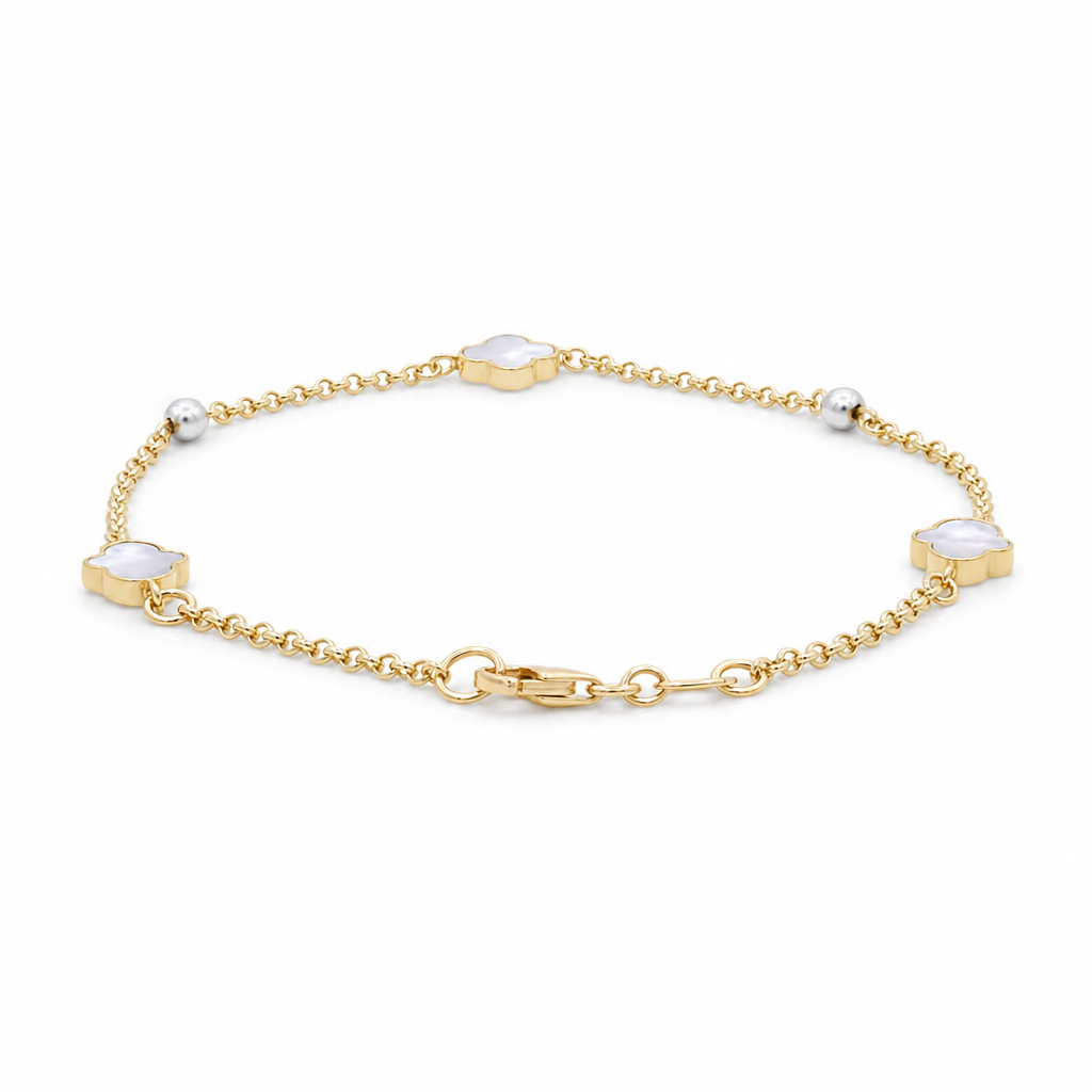 14K Yellow Gold Women's Bracelet With Heart And Mother of Pearl Sone / Size: 7.50" / Weight: 2.4 GR / 000-09502