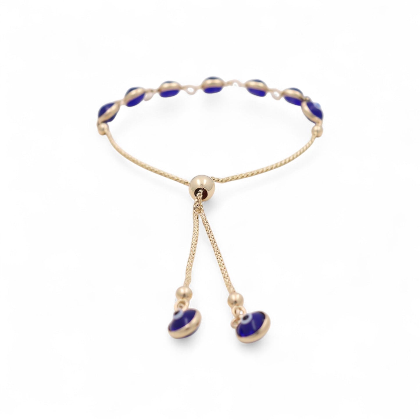 14K Yellow Gold Women's Adjustable Evil Blue Eyes Bracelet / Weight: 5.1 GR / BOWB4EY-3