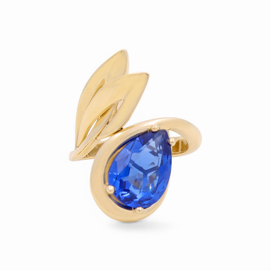 14K Yellow Gold Fashion Women's Ring with Blue Cz / Size: 9 / Weight: 6.4 GR / CPWR4FS-10