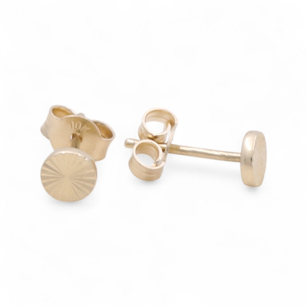 10K Yellow Gold Round Stud Earrings with Diamond Cut / Weight: 0.9 GR / CQES0DC