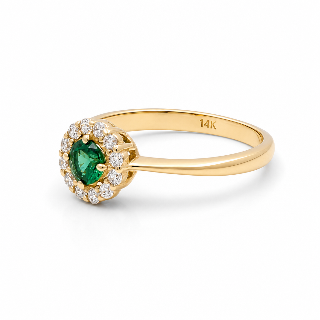 14K Yellow Gold Fashion Women's Rings with Green and White Cz Stone / Size: 7.5 / Weight: 2.0 GR / 308-00131
