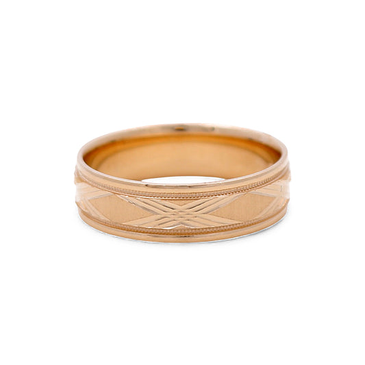 14K Yellow Gold Men’s Wedding Band with Design / Size: 10 / Weight: 5.1 GR / DEEMWB4DS-9