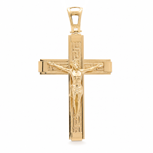 14K Yellow Gold Large Cross Pendant with Christ / Weight: 9.8 GR / 487-00186
