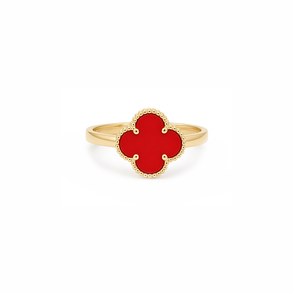 14K Yellow Gold Women's Red Clover Ring / Size: 8.25 / Weight: 1.6 GR / P04VR-14