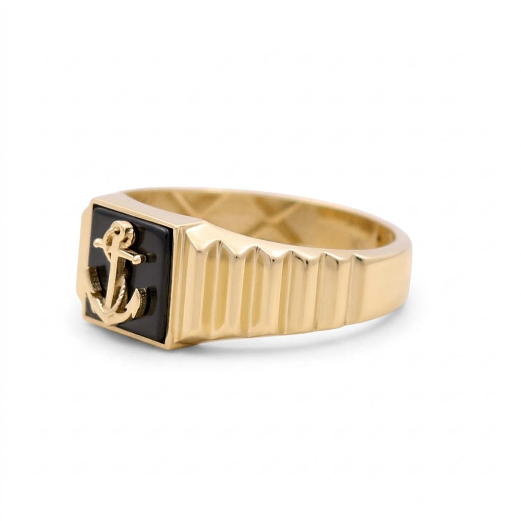 10K  Yellow Gold Men's Rings with Onyx Cz Stone / Size:10.5 / Weight: 2.9 GR /CQMR0AN-7
