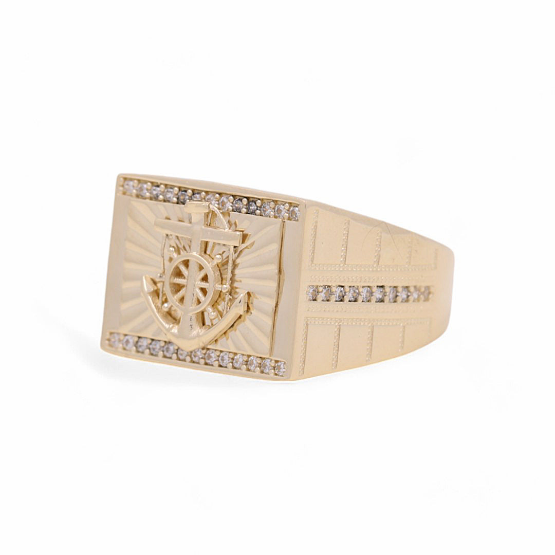 14K Yellow Gold Men’s Anchor Fashion Ring / CZ / Size 11 / Weight: 7.0 GR / COMR4FS-37