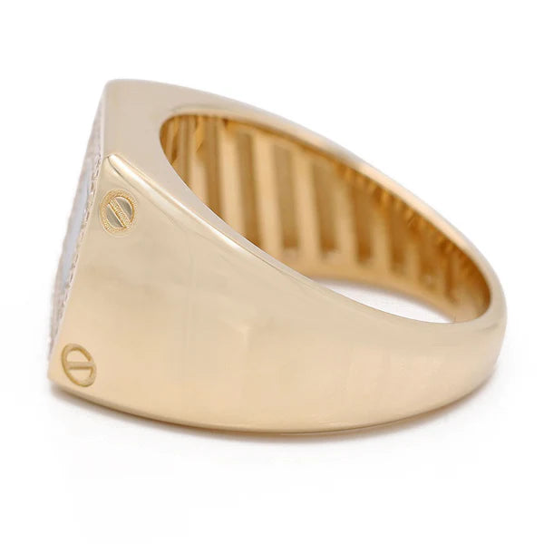 14k Yellow Gold Square Men's Ring with Black Enamel and CZ / Size 11 / Weight: 8.9 GR / COMR4SQBECZ