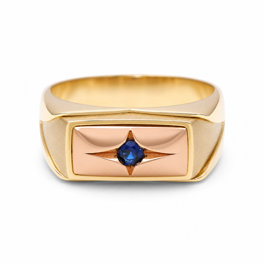 14K Yellow and Rose Gold Fashion Men's Ring with Blue Cz / Size: 10 / Weight: 4.3 GR / DQMRTT4FS-3