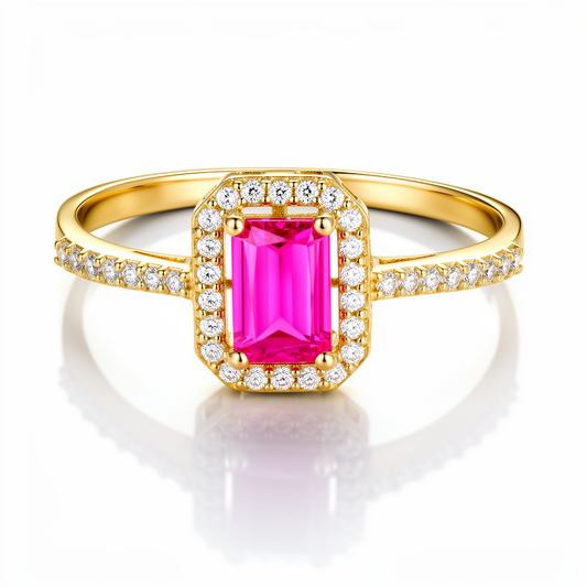 10K Yellow Gold Fashion Women’s Ring with White and Pink Cz / Size: 7.5 / Weight: 1.0 GR / DQWR0FS-65