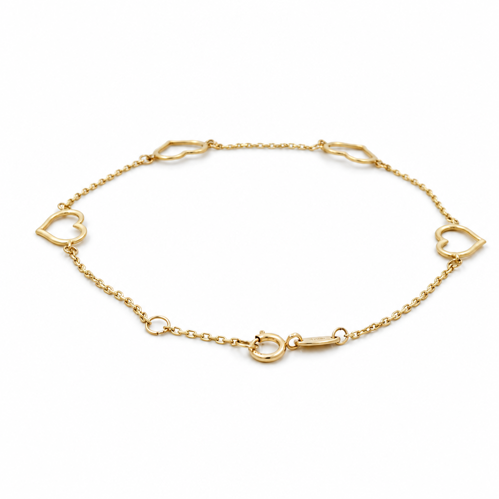 14K Yellow Gold Fashion Hearts Women's Bracelet / Size:7" / Weight: 1.3 GR / 401-00849