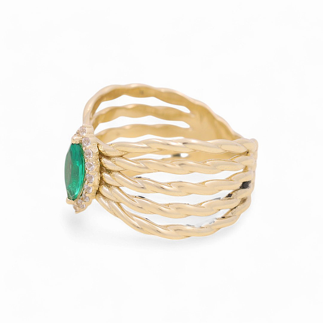 10K Yellow Gold Women's Fashion Ring with Green Cz / Size: 7 / Weight: 3.9 GR / YYZ-5531