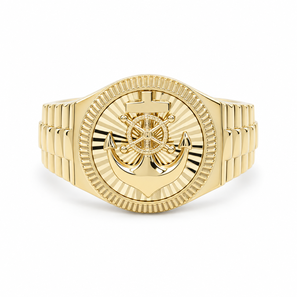 14K Yellow Gold RD Anchor Men’s Ring / Size 10 / Weight: 5.3 GR / DQMR4AN-1