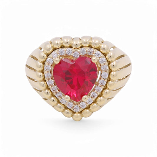 10K Yellow Gold Heart Women's Ring with Red Stone / Size: 7.5 / Weight: 3.9 GR / DPWR0HR-6