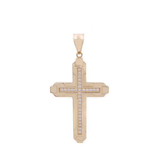 14K Yellow Gold Large Cross with CZ Pendant / Weight: 6.7gr / ISPD4CS-2