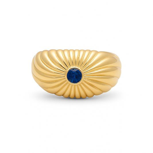 14K Yellow Gold Fashion Women's Ring with Blue Cz / Size: 8 / Weight: 3.1GR / DQWR4FS-76