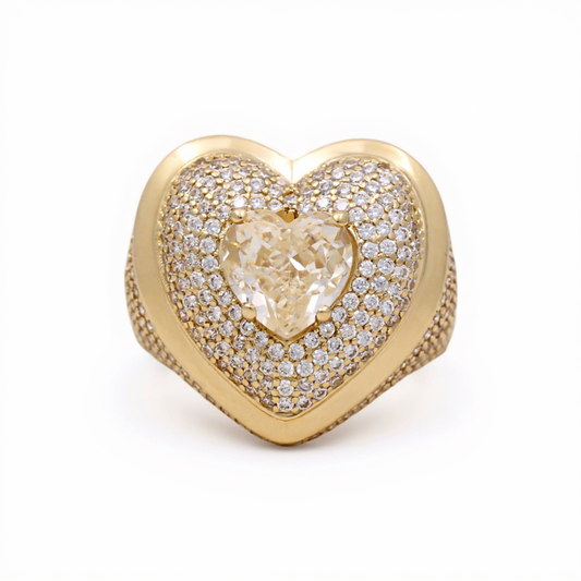 14K Yellow Gold Heart Women's Ring with  White Cz / Size: 8 / Weight: 7 GR / BOWR4HR-14
