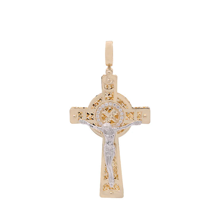 14K Two Tone Cross with Christ Pendant with Cz / Weight 6.9 GR / ISPDTT4CRS-5