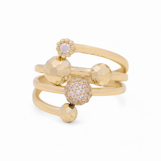 10K Yellow Gold Fashion Balls Women's Ring with Cz / Size: 6.5 / Weight: 3.5 GR / YYZ-403