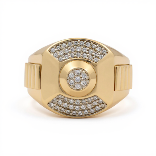 14K Yellow Gold Fashion Men’s Ring with White Stones / Size 10 / Weight: 6.5 GR / DOMR4FS-16