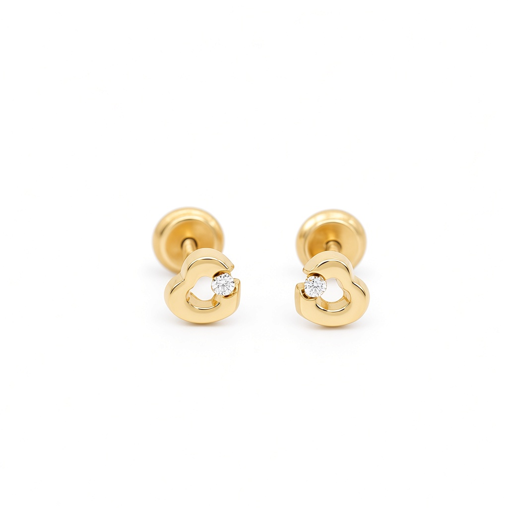 14K Yellow Gold Fashion Heart Stud Earrings / 6-758401PS