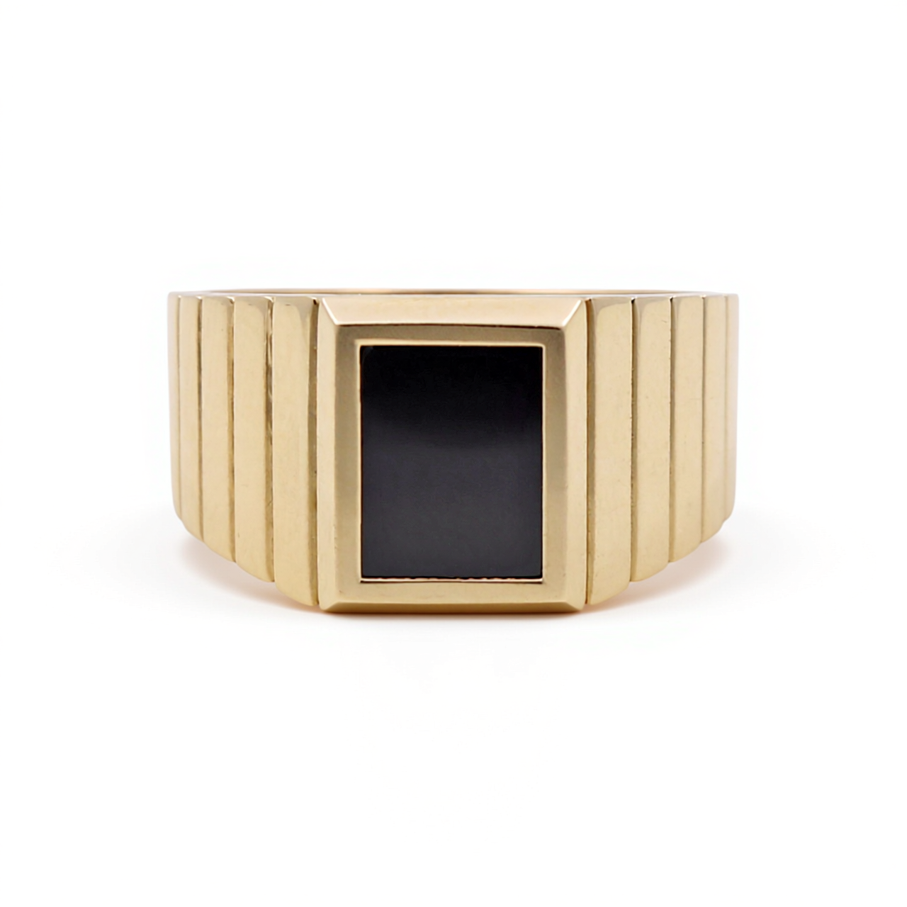 14K Yellow Gold Fashion SQ Men's Ring with Onyx / Size: 10.5 / Weight: 5.6 GR / CQMR4FS