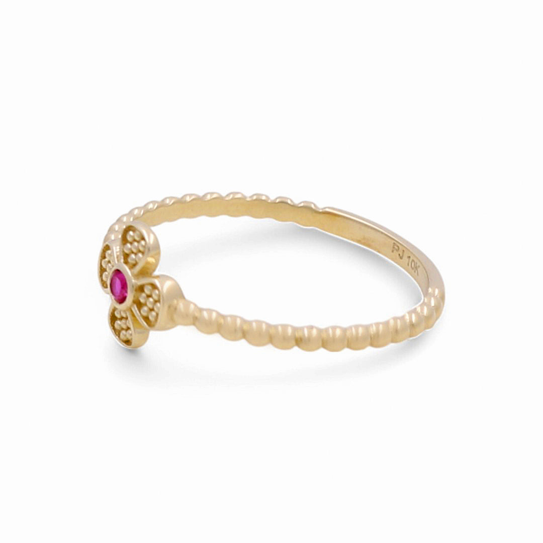 14K Yellow Gold Flower Women's Ring with Pink CZ / Size: 8 / Weight: 1.2 GR / DPWR4FL