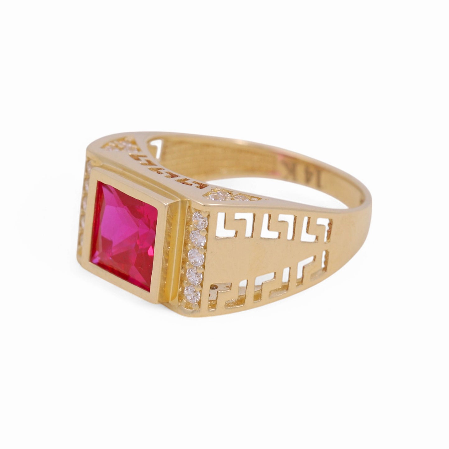14k Yellow Gold Square Kid's Ring with Red Cz / Size 5 / Weight 3 GR / COKR4FS