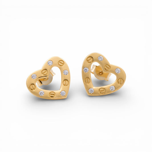 14K Yellow Gold Heart CT Stud Earrings With Cz / Weight: 2.2 GR / P55C-661