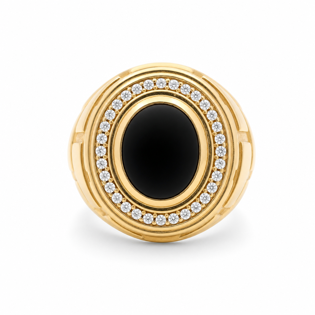 14K Yellow Gold RD Fashion Men’s Ring with Blue and White Cz / Size 11 / Weight: 16 GR / COMR4FS-80
