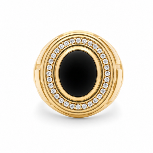 14K Yellow Gold RD Fashion Men’s Ring with Blue and White Cz / Size 11 / Weight: 16 GR / COMR4FS-80