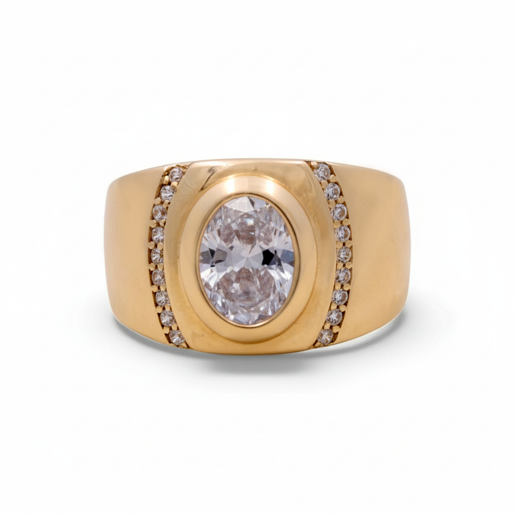 14K Yellow Gold Men’s White Stone Ring / Stone: Cz / Size 12 / Weight: 8.8 GR / COMR4FS-56