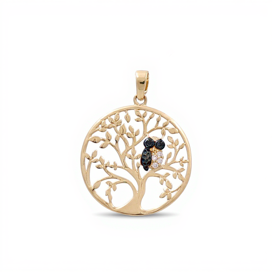 10K Yellow Gold Tree of Life Pendant with Owl / Stone: Cz / Weight: 1.4 GR / CQPD0TL