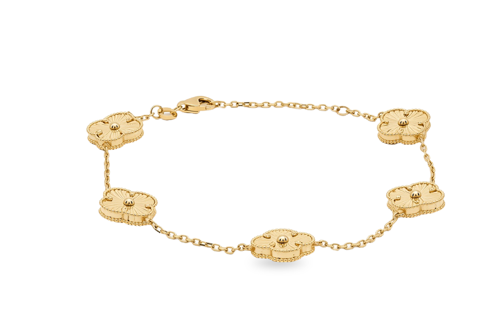 10K Yellow Gold Five Clover Women's Bracelet / Size: 7" / Weight: 5.2 GR / DQWB0CLV-2