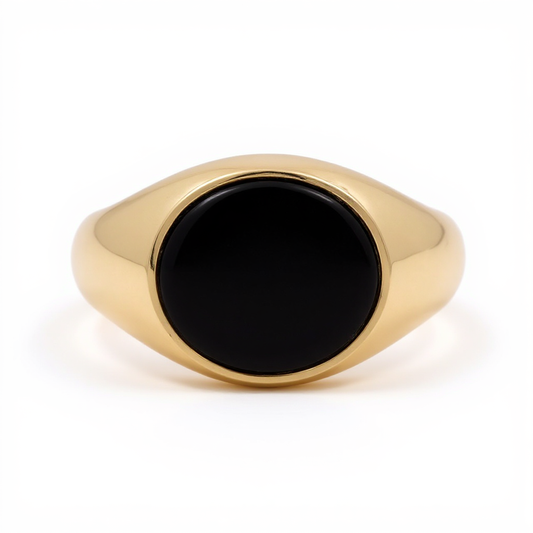 14K Yellow Gold Oval Men's Ring with Onyx / Size: 10.5 / Weight: 4.9 GR / BOMR4FS-48