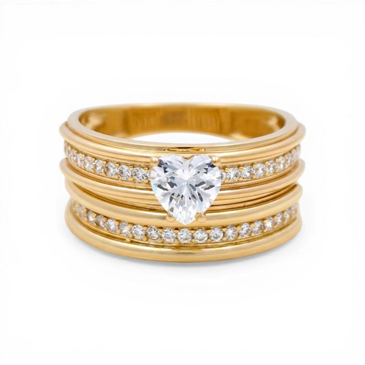 10K Yellow Gold Women’s Bridal Set with Heart / Stone: Cz / Size: 8.5 / Weight: 6.3 GR / CLBWR0BS-8