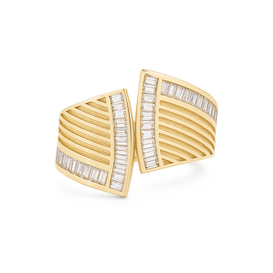 14K Yellow Gold Baguette Women's Ring with White Cz / Size: 7.5 / Weight: 4 GR / DQWR4FS-82