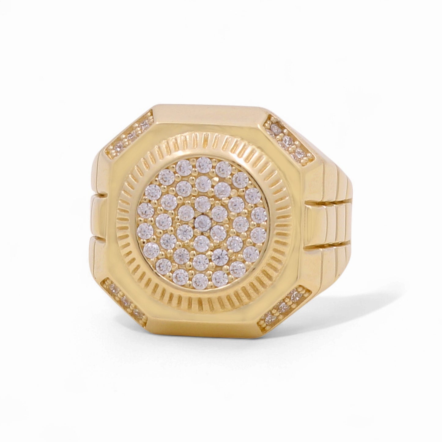 14K Yellow Gold Men’s Fashion Ring with Cz / Size: 10 / Weight: 7.7 GR / COMR4FS-73