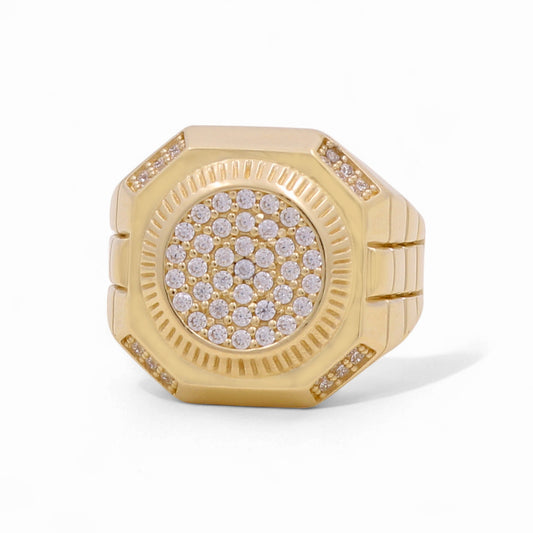14K Yellow Gold Men’s Fashion Ring with Cz / Size: 10 / Weight: 7.7 GR / COMR4FS-73