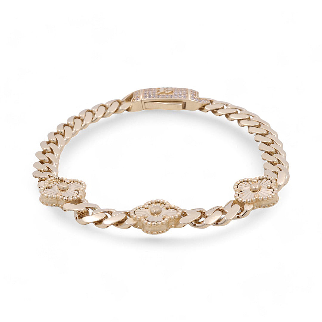 14K Yellow Gold Flower Women’s Bracelet / Size: 7.5” / CZ / Weight: 14.6 GR / COWB4CLV-1